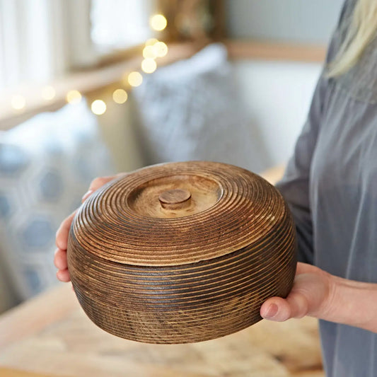 Handmade Carved Mango Wood Bowl with Lid