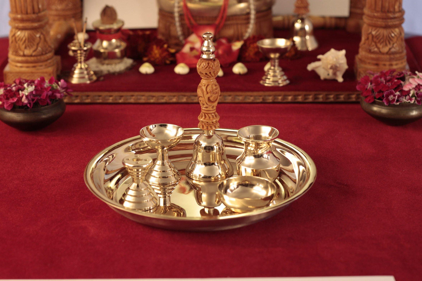 Pure Bronze (Kansa) Pooja Set Small - blissveda