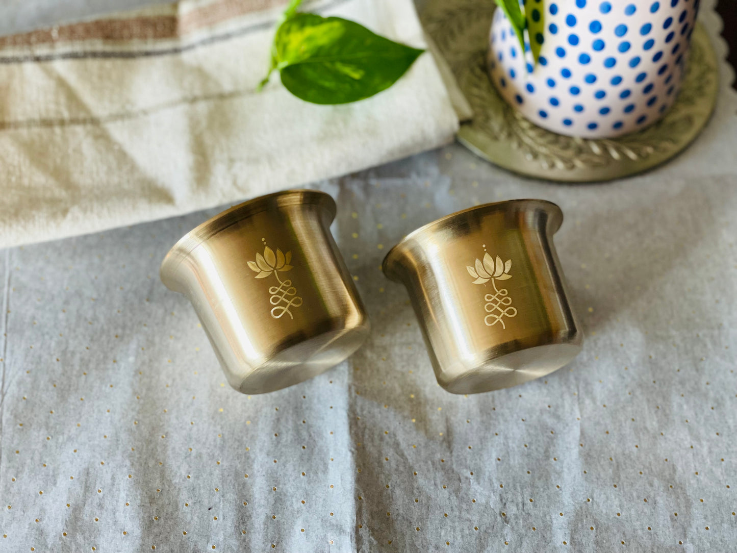 Lotus engraved Kansa Beverage Mugs (set of two)